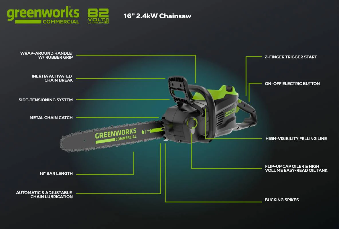 82V 16" 2.4kW Chainsaw with 4Ah Battery and Dual Port Charger | 82CS24-4DP - Image 9