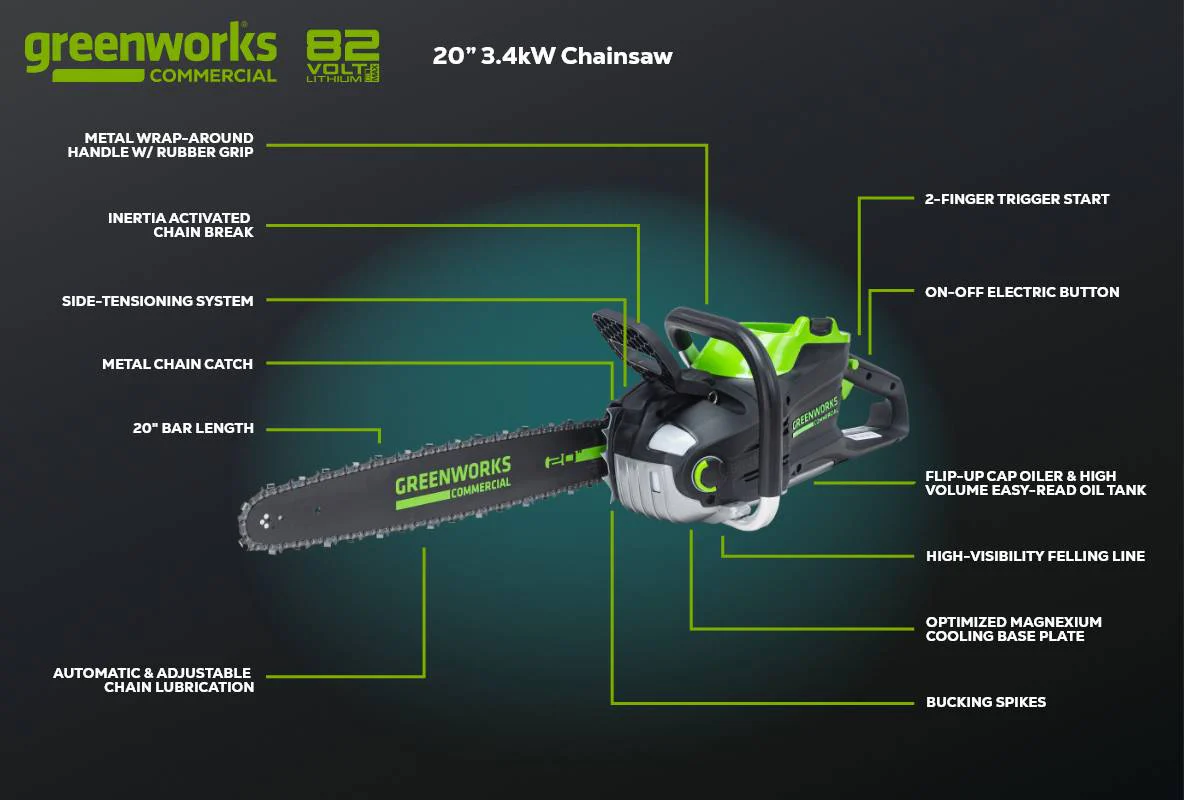 82V 20" 3.4kW Chainsaw with 4Ah Battery and Dual Port Charger | 82CS34-4DP - Image 9