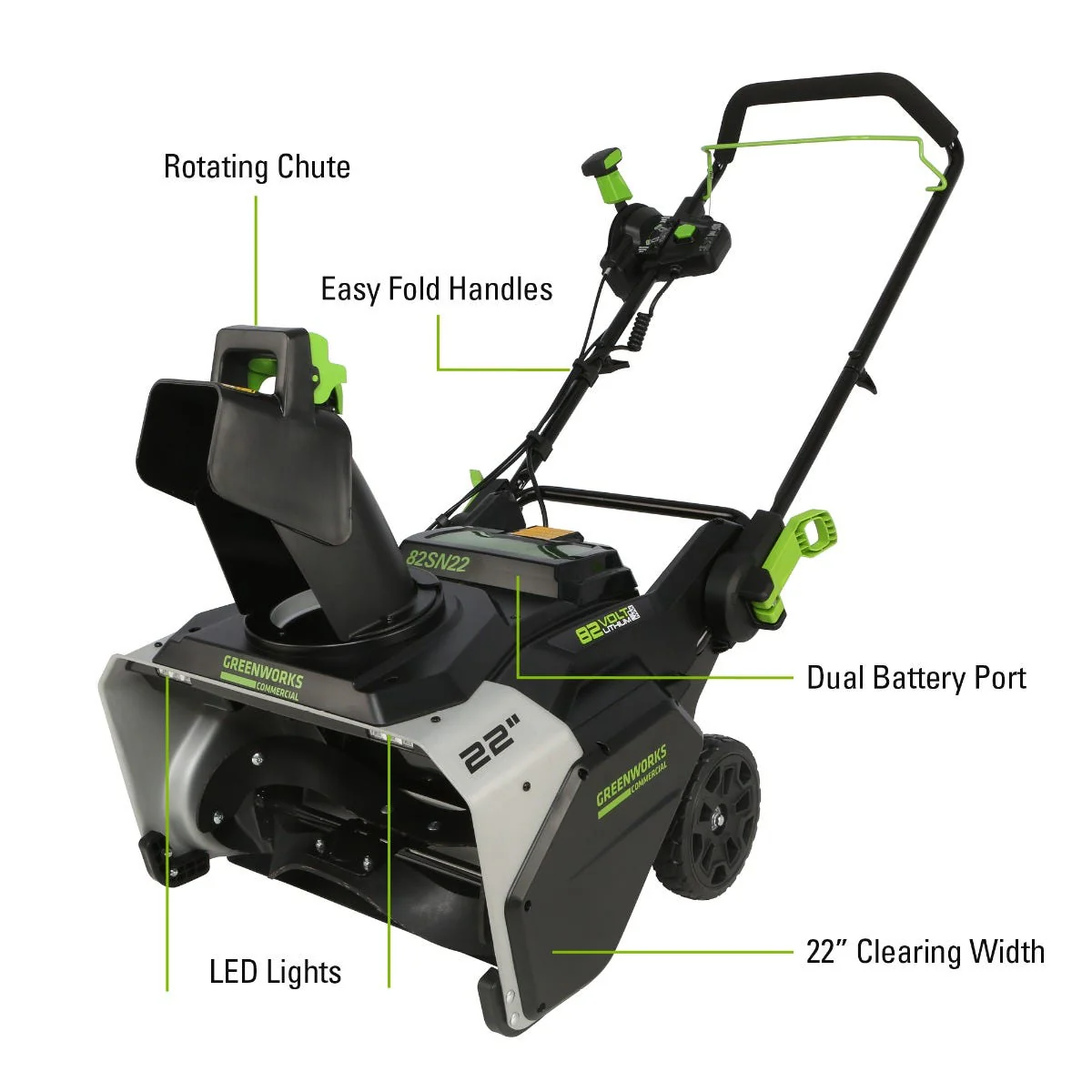 82V 22" Snow Thrower with 5Ah Battery and Dual Port Charger | 82SN22-5DP - Image 3