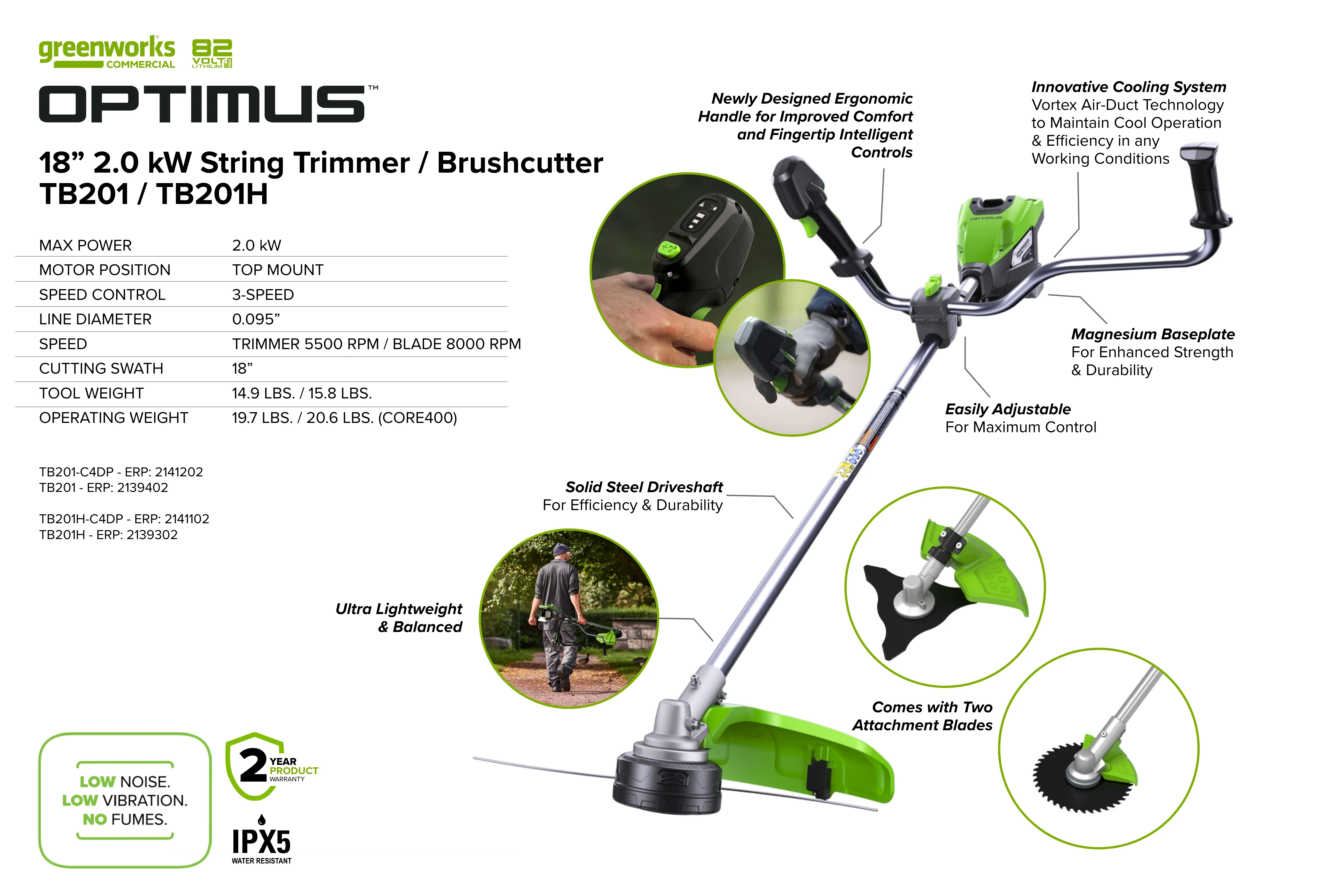 82V OPTIMUS 2.0kW 18" String Trimmer Brush Cutter | TB201H - Image 10