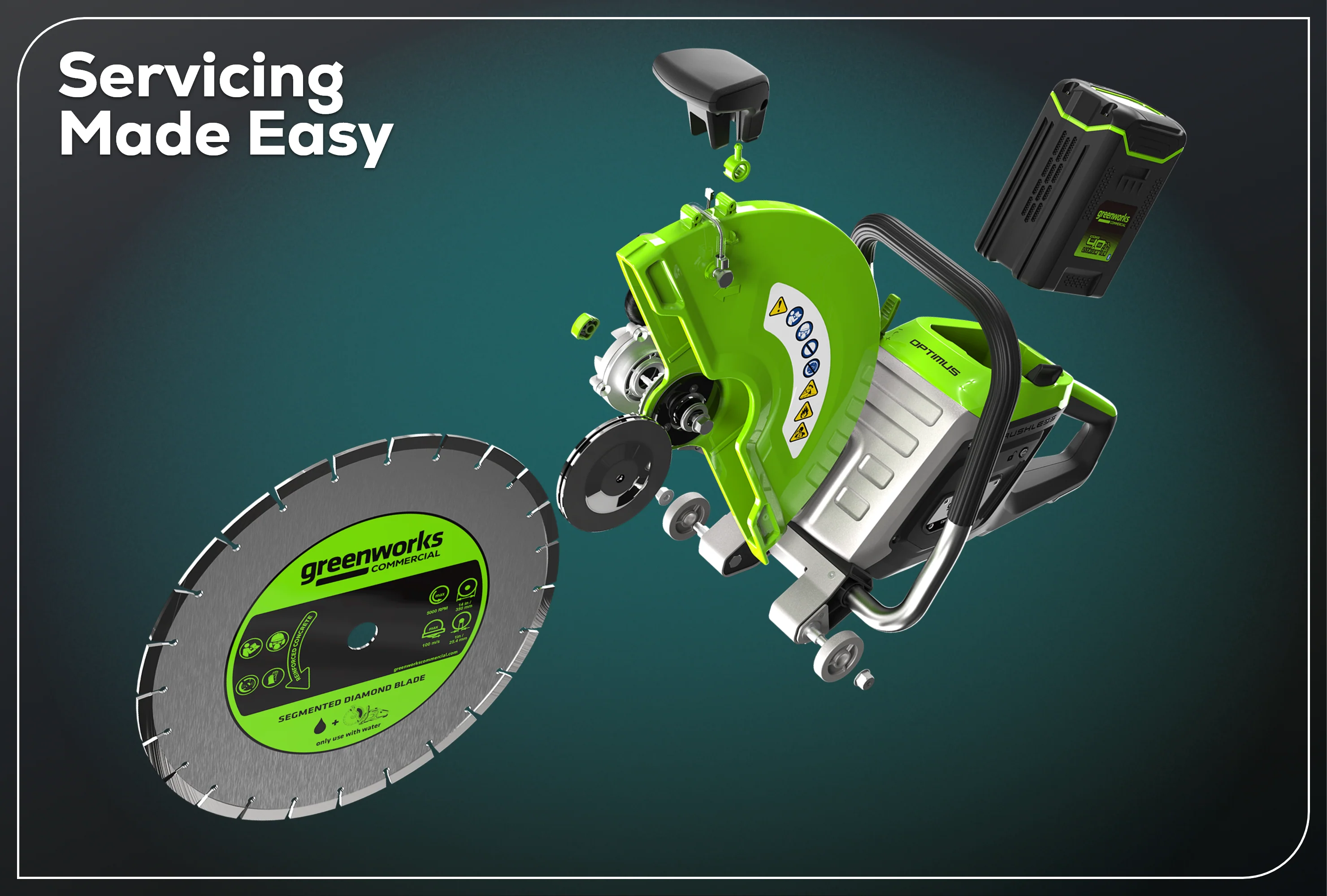 82V OPTIMUS 14" Power Cutter with CORE530 Battery and Dual Port Charger | PC141-C5DP - Image 17