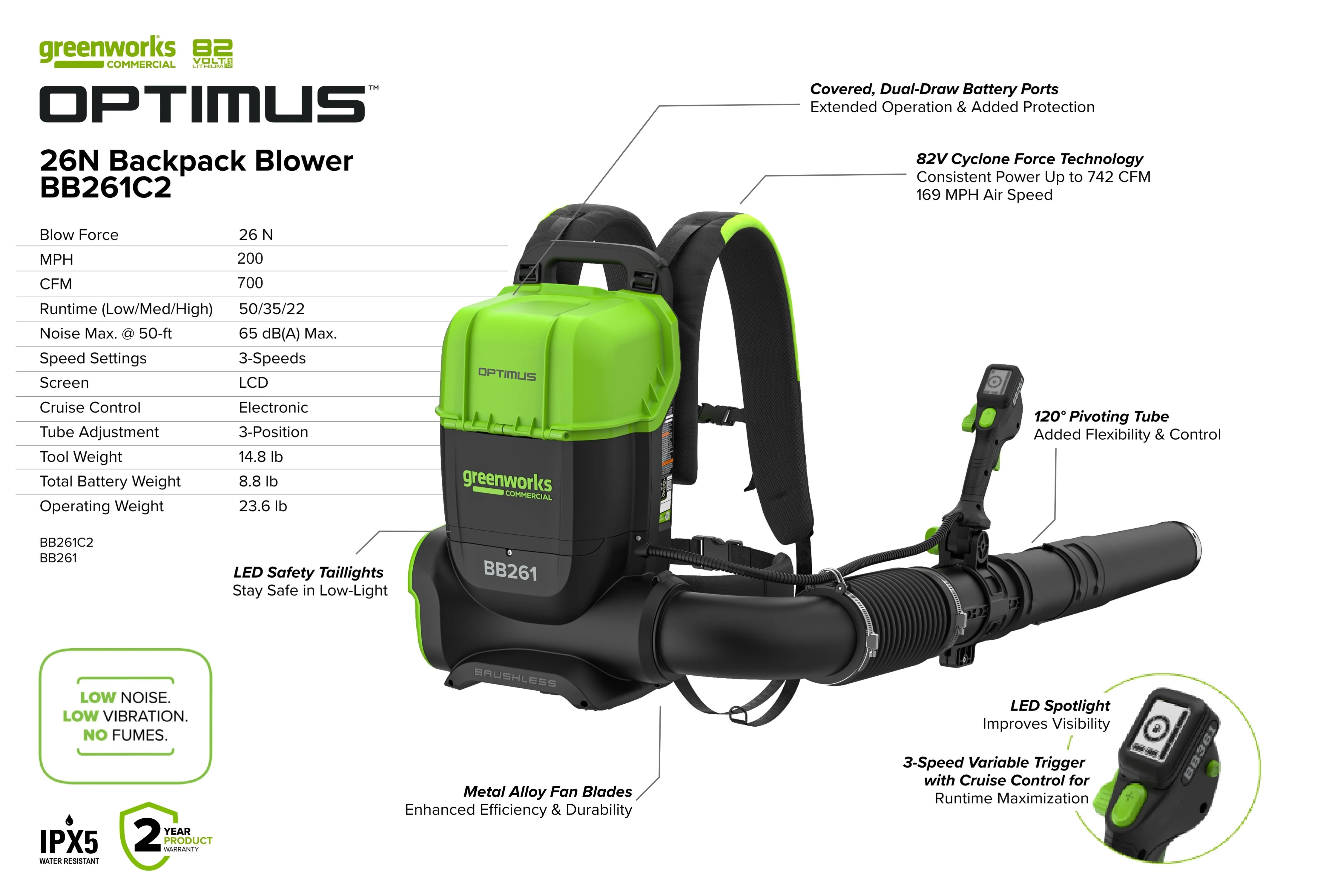 82V OPTIMUS 26N Backpack Blower | BB261 - Image 11