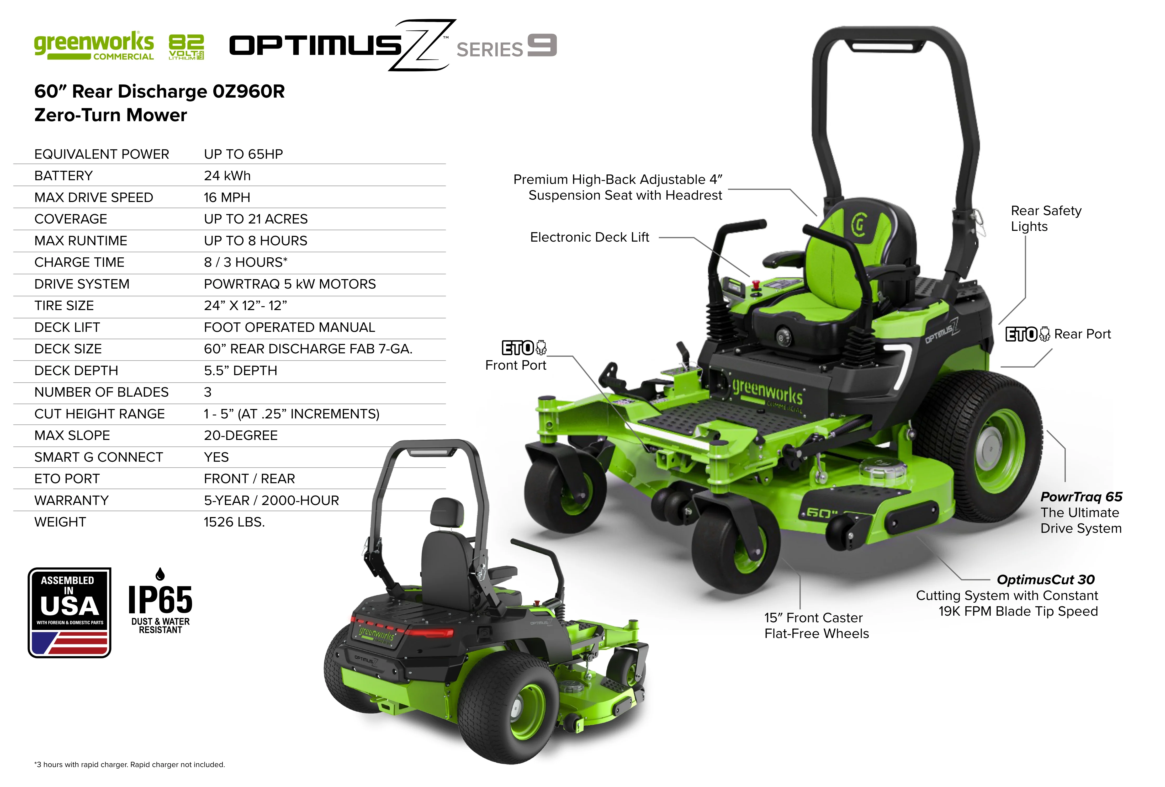 OptimusZ Series 9 60" (Rear Discharge) Ride-on ZTR - 24 kWh | OZ960R - Image 22